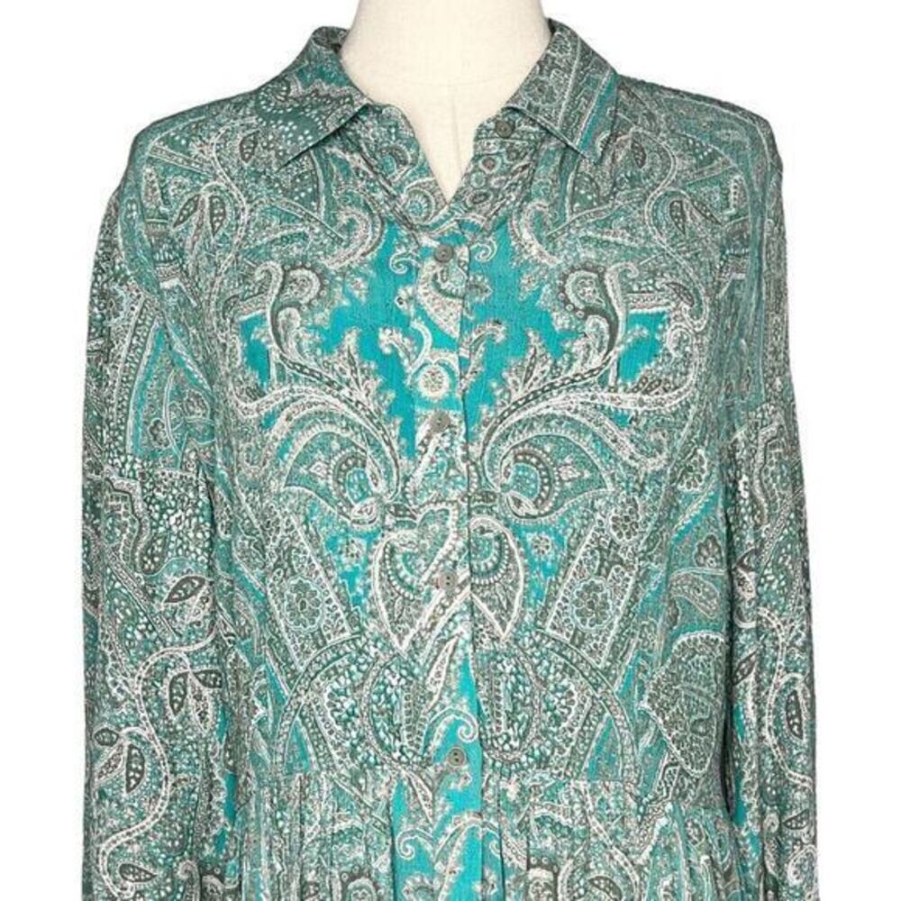 Soft Surroundings Aqua Scroll Design‎ Button Up Dress Adair Dress Size L… - Picture 8 of 14